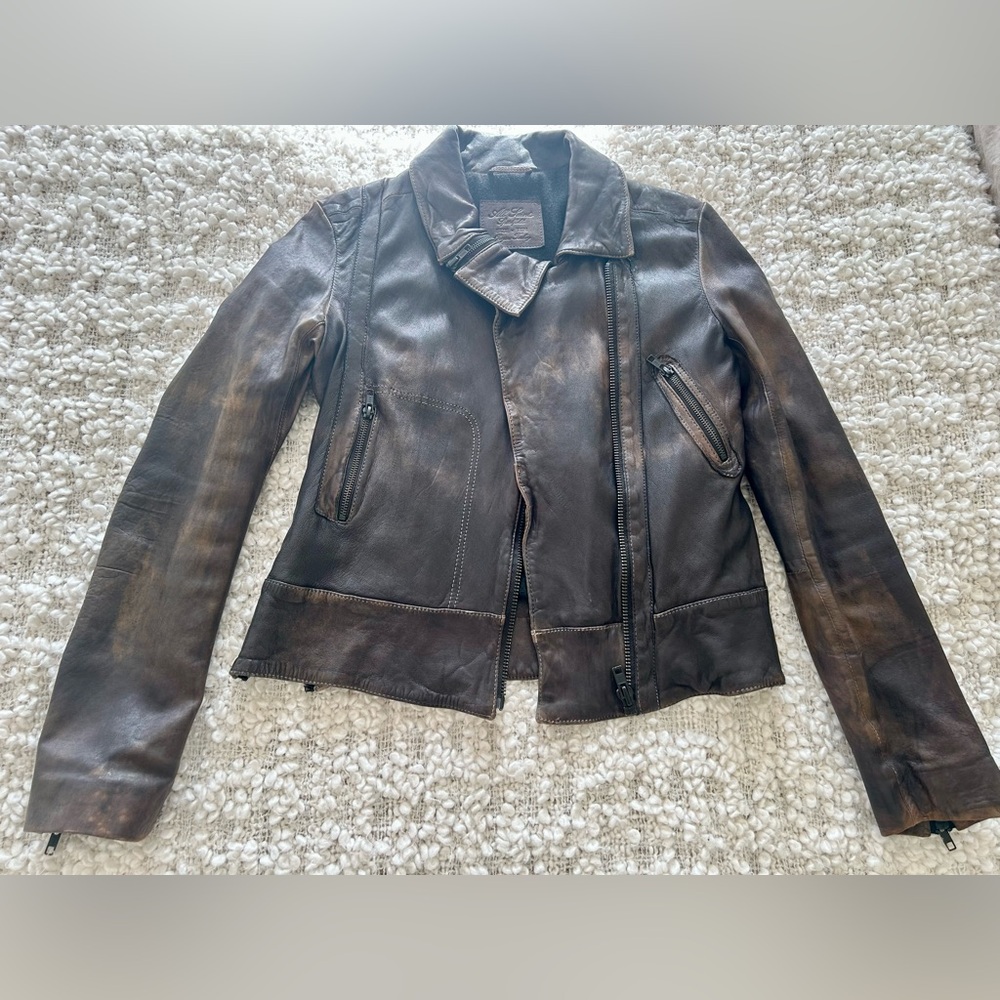 All Saints Distressed Brown Leather Jacket